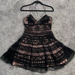 Bebe Black Lace Leather Halter Dress Open Back